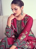 Magenta color Digital Print Muslin Pakistani Suit - 1