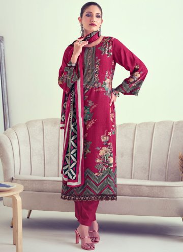 Magenta color Digital Print Muslin Pakistani Suit