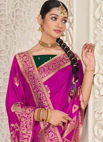 Magenta color Woven Silk Trendy Saree