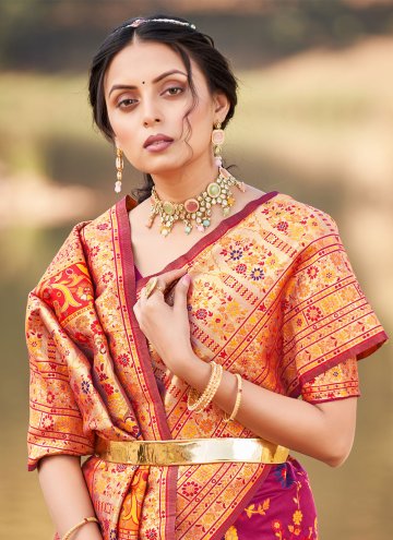 Magenta Contemporary Saree in Silk with Woven