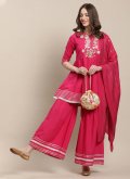 Magenta Cotton  Embroidered Palazzo Suit for Ceremonial - 3