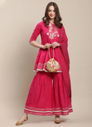 Magenta Cotton  Embroidered Palazzo Suit for Cerem