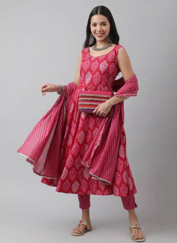 Magenta Cotton  Printed Designer Salwar Kameez for