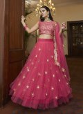 Magenta Designer A Line Lehenga Choli in Net with Embroidered - 1