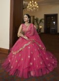 Magenta Designer A Line Lehenga Choli in Net with Embroidered - 2