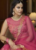 Magenta Designer A Line Lehenga Choli in Net with Embroidered - 3