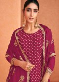 Magenta Faux Georgette Embroidered Designer Palazzo Salwar Suit - 1