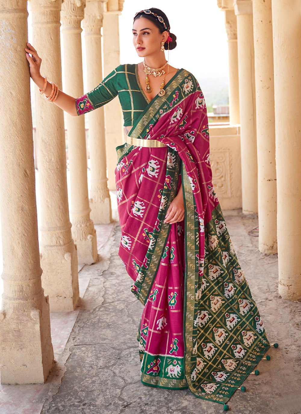 Magenta Patola Silk Woven Designer Saree