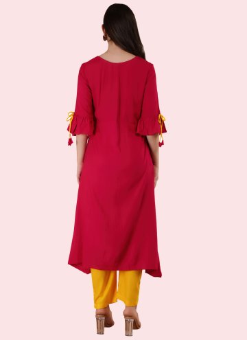 Magenta Rayon Plain Work Pant Style Suit for Casual