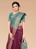 Magenta Silk Blend Woven Designer Saree for Party - 1
