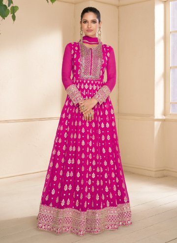 Magenta Silk Embroidered Readymade Designer Gown for Engagement