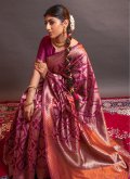 Magenta Silk Woven Trendy Saree for Casual - 1