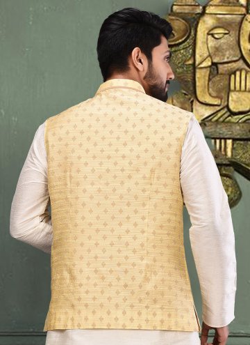Malbari Silk Nehru Jackets in Yellow Enhanced with Woven