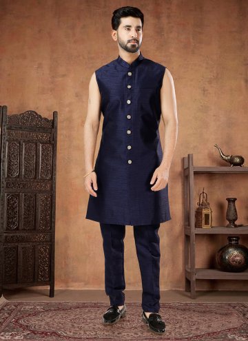 Maroon and Navy Blue color Jacquard Indo Western with Embroidered