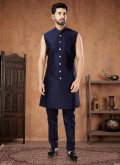 Maroon and Navy Blue Jacquard Embroidered Indo Western for Engagement - 1