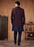 Maroon and Navy Blue Jacquard Embroidered Indo Western for Engagement - 2