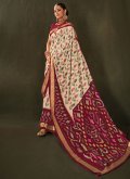 Maroon and Off White Classic Designer Saree in Silk with Foil Print - 2