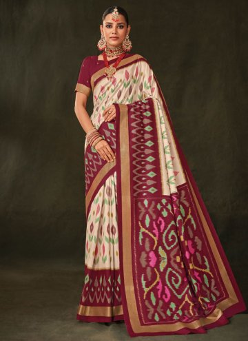 Maroon and Off White Classic Designer Saree in Sil