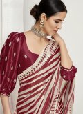 Maroon and White color Organza Classic Designer Saree with Embroidered - 1