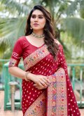 Maroon Classic Designer Saree in Silk with Bandhej Print - 1