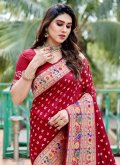 Maroon Classic Designer Saree in Silk with Bandhej Print - 2