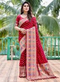 Maroon Classic Designer Saree in Silk with Bandhej Print - 3