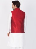 Maroon color Buttons Art Dupion Silk Nehru Jackets - 1