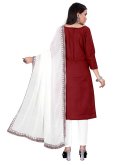 Maroon color Cotton  Pant Style Suit with Embroidered - 1