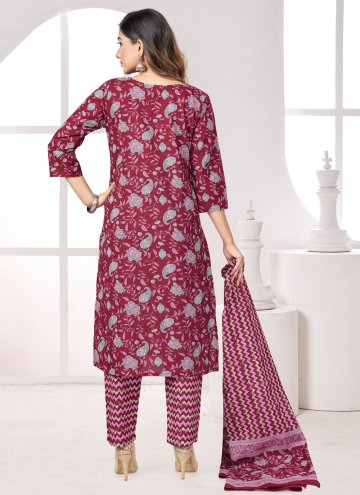 Maroon color Cotton  Salwar Suit with Embroidered