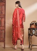 Maroon color Cotton Silk Pant Style Suit with Jacquard Work - 1