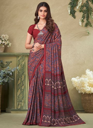 Maroon color Crepe Silk Trendy Saree with Printed