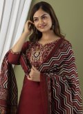 Maroon color Embroidered Cotton  Salwar Suit - 1