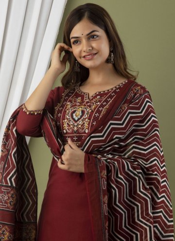 Maroon color Embroidered Cotton  Salwar Suit