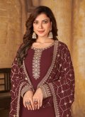 Maroon color Embroidered Faux Georgette Salwar Suit - 2