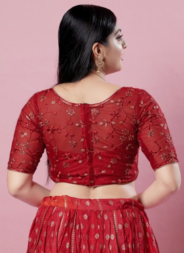 Maroon color Embroidered Net