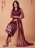 Maroon color Embroidered Net Salwar Suit - 2