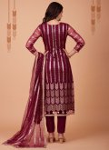 Maroon color Embroidered Net Salwar Suit - 3