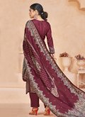 Maroon color Embroidered Pashmina Pant Style Suit - 1