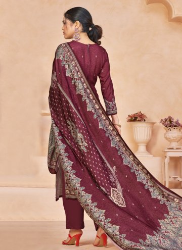 Maroon color Embroidered Pashmina Pant Style Suit