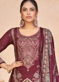 Maroon color Embroidered Pashmina Pant Style Suit - 2