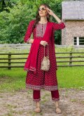 Maroon color Embroidered Rayon Party Wear Kurti - 3