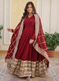Maroon color Faux Georgette Designer Gown with Embroidered - 2