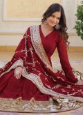 Maroon color Faux Georgette Designer Gown with Embroidered - 3