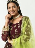 Maroon color Faux Georgette Salwar Suit with Embroidered - 1