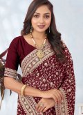 Maroon color Georgette Contemporary Saree with Cord - 1