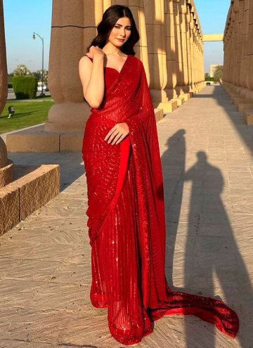 Maroon color Georgette Contemporary Saree with Sequins Work