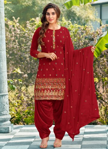 Maroon color Georgette Salwar Suit with Embroidere