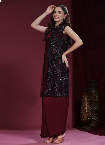 Maroon color Imported Contemporary Saree with Lace