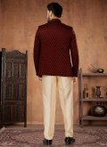 Maroon color Jacquard Jodhpuri Suit with Fancy work - 1