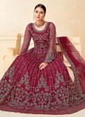 Maroon color Net Salwar Suit with Embroidered - 2